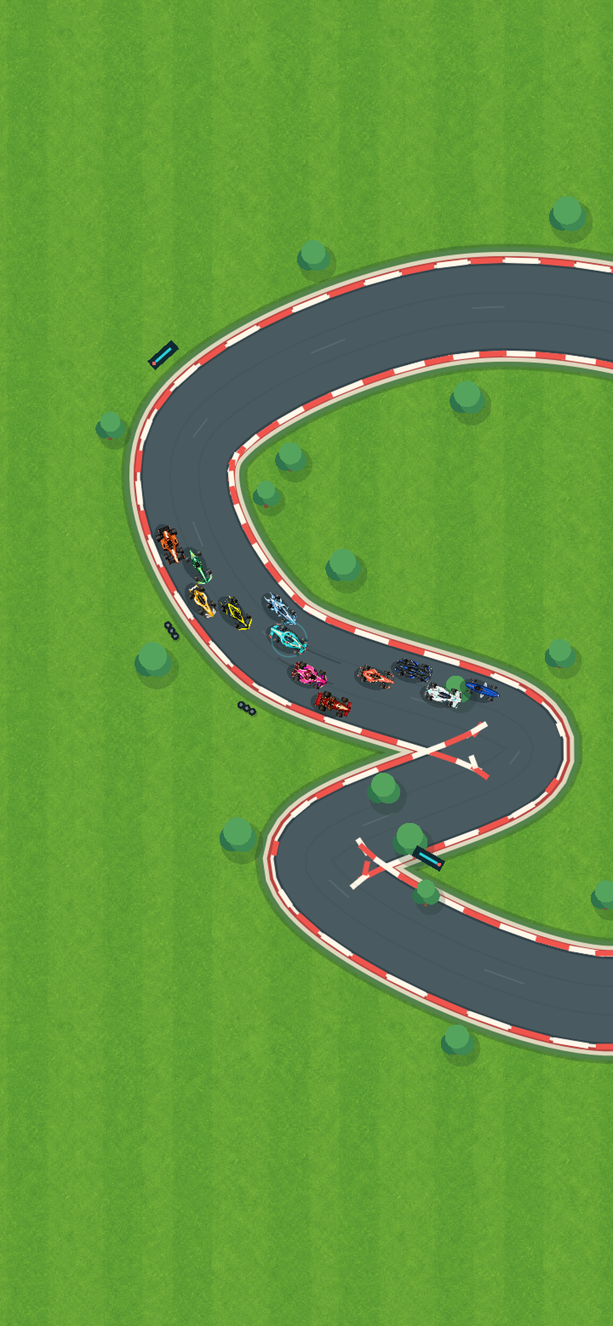 Sprint Rush cars racing on a green technical circuit