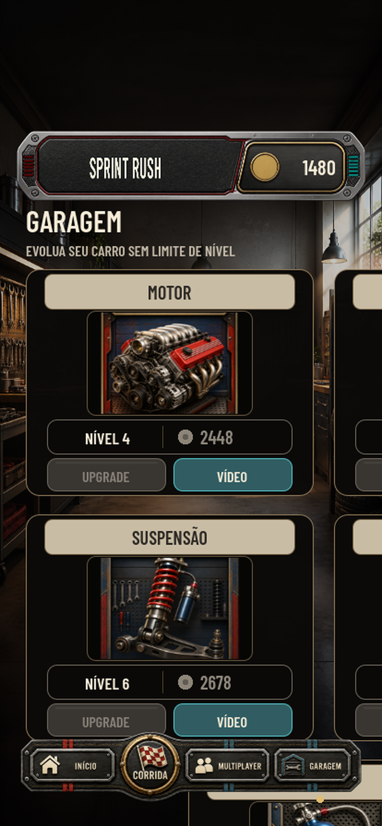 Garagem de melhorias do Sprint Rush